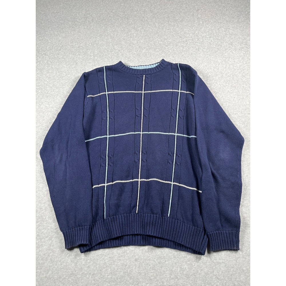 VTG Bill Blass Sweater Mens XL Navy Windowpane Dark Academia Preppy Old Money